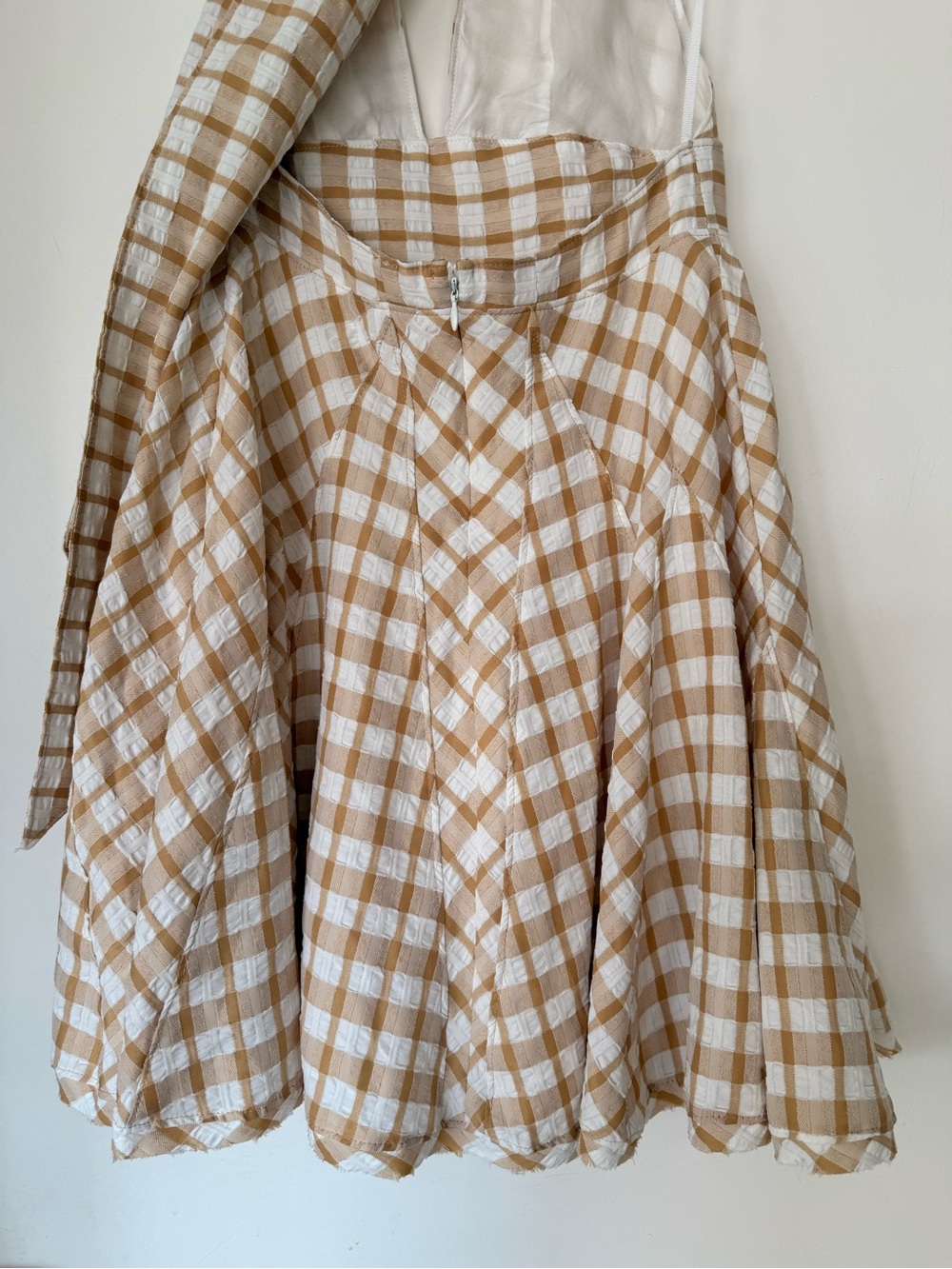 Free People Tan and White Gingham Backless A-Line Dress - Picture 6 of 9